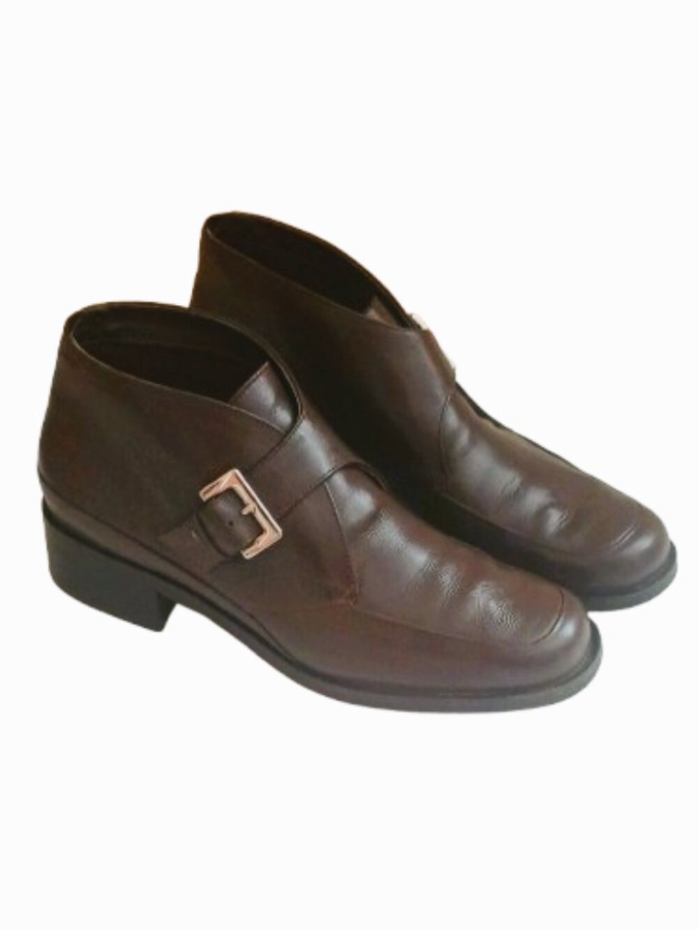 Aigner Dorian Leather Ankle Boots 6.5 Woman's Black Monk Strap with Buckle